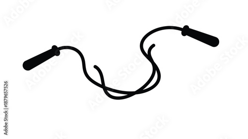 Abstract silhouette representation of a jump rope handle featuring curved lines and grips isolated on a clean white background for graphic design projects