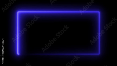 Glowing neon rectangle border frame in the shape rectangle. Neon glowing square rectangle picture frame icon animation border frame shape rotating display screen