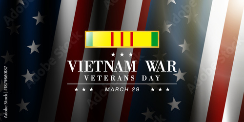 March 29 Is National Vietnam War Veterans Day. American flag. Great for cards, banners, posters, social media and more. Black background.  