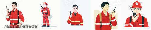 young firefighter talking on walkie talkie