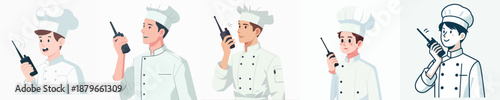 young chef talking on walkie talkie