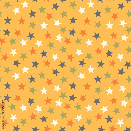 Seamless pattern with color stars, confetti background. Splash effect banner. Vector abstract illustration for wallpaper, wrapping paper, backdrop, textile etc.
