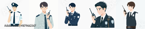 young police officer talking on walkie talkie