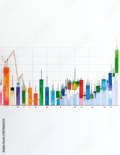 Colorful Candlestick Chart Illustrating Market Trends and Financial Analysis.