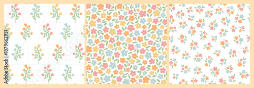 Beautiful collection of calico floral patterns with tiny flowers and leaves for textile prints, wallpaper, backgrounds, wrapping paper, packaging, digital paper, stationery, etc. EPS 10