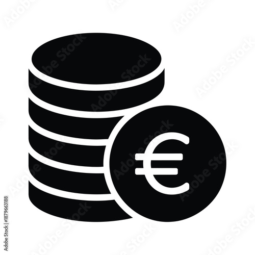 Euro coins stacked with one euro symbol coin on top isolated on white background icon