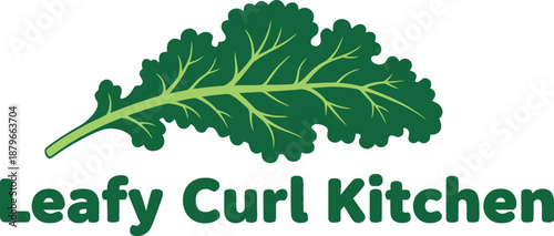 Leafy Curl Kitchen Kale Leaf Logo Vector Illustration

