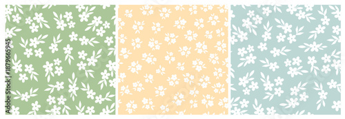 Calico floral seamless patterns collection for textile prints, kids apparel decor, wallpapers, packaging, backgrounds, wrapping papers, stationery, banners, etc. EPS 10