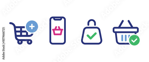 Multi-Color E-commerce Icons - Blue, Pink, and Green Vector Set for Mobile Retail UI