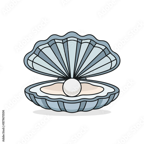 Pearl Inside Open Clamshell Illustration on White Background
