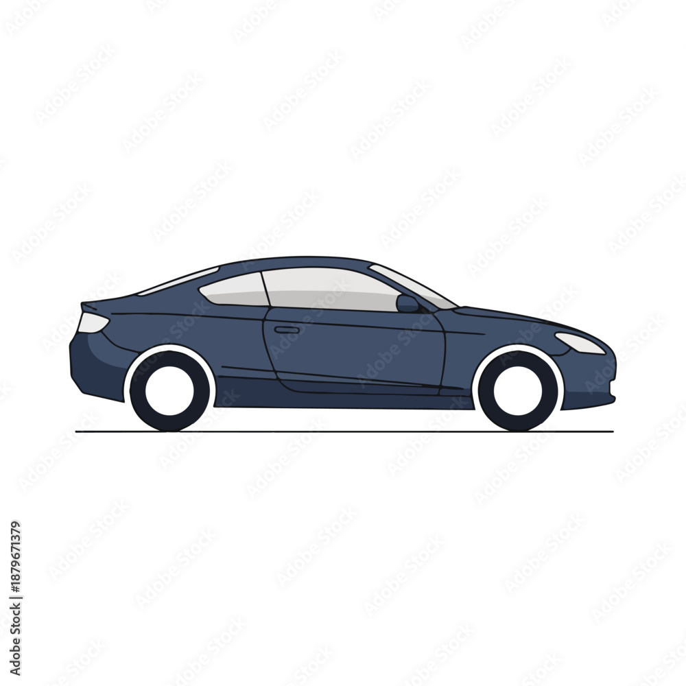 Fototapeta premium Dark Blue Coupe Car Vector Illustration on White Background