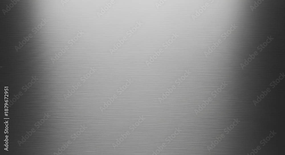 Obraz premium Brushed metal texture background, stainless steel surface with horizontal grain and bright light reflection, industrial backdrop, silver color