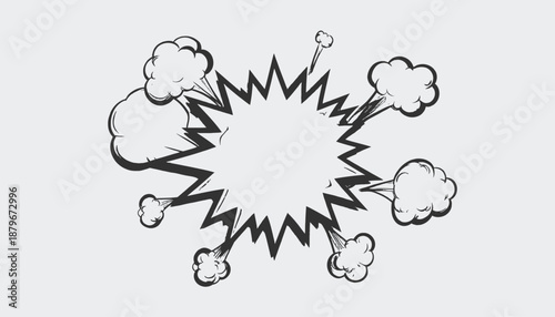 A comic book effect, depicting an explosion with jagged edges and smoke clouds