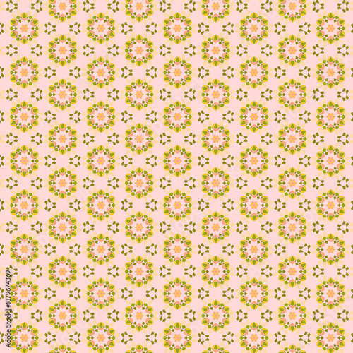 Cute simple geometric pattern, background, ornament Small, flat, silhouetted mosaic shapes in delicate pastel colors