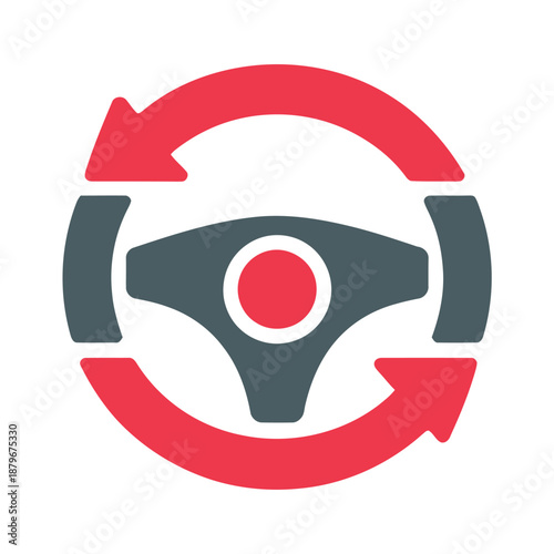Steering wheel with circular arrows indicating rotation and movement control icon