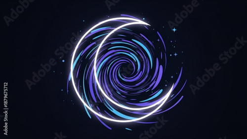 Abstract crescent moon shape with swirling colorful particles cosmic nebula effect for science fiction or fantasy backgrounds digital art