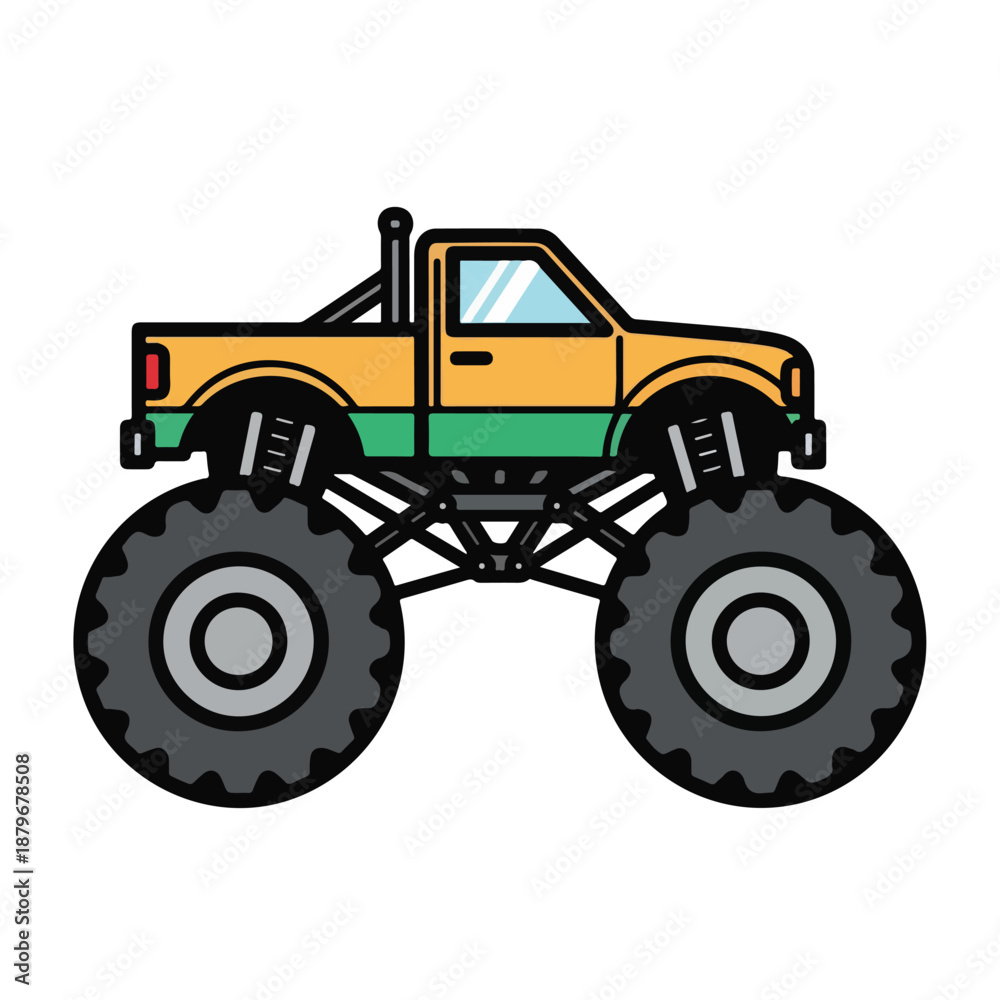 Obraz premium Yellow and Green Monster Truck with Oversized Tires