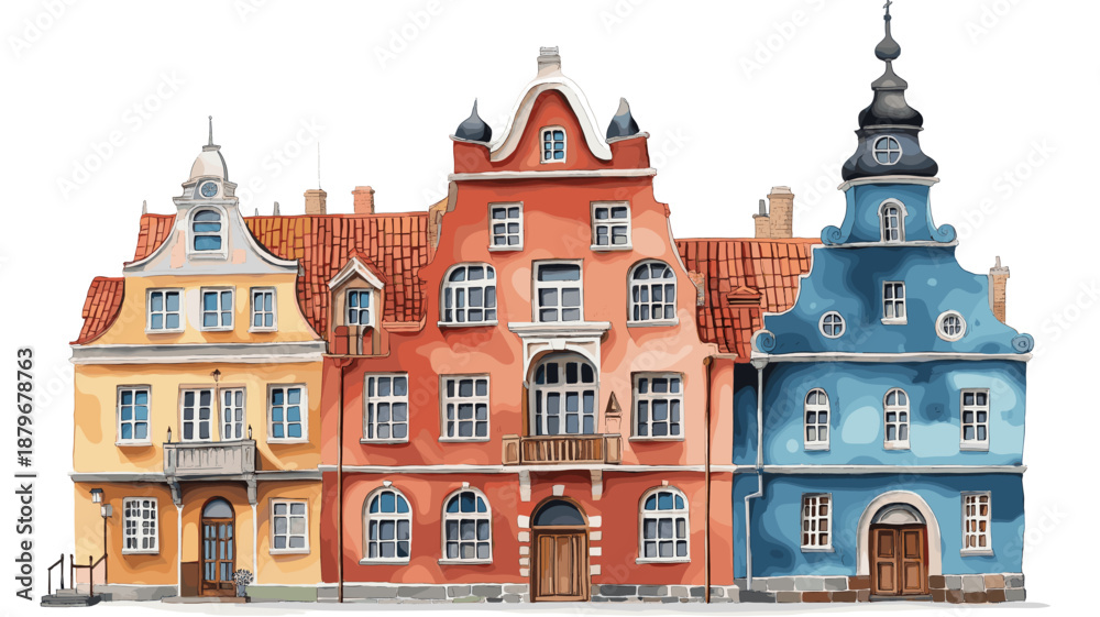 Fototapeta premium House of the Blackheads. House of the Blackheads watercolor vector illustration