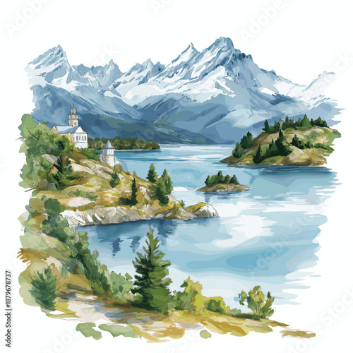 Bariloche. Bariloche hand drawn watercolor illustration