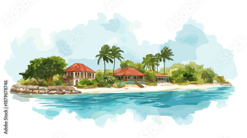 Bonaire Marine Park. Bonaire Marine Park hand drawn watercolor illustration