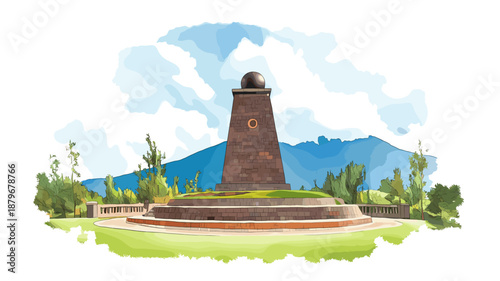 La Mitad del Mundo - Equator Monument. La Mitad del Mundo - Equator Monument hand drawn watercolor illustration