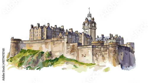 Edinburgh Castle. Edinburgh Castle watercolor vector illustration