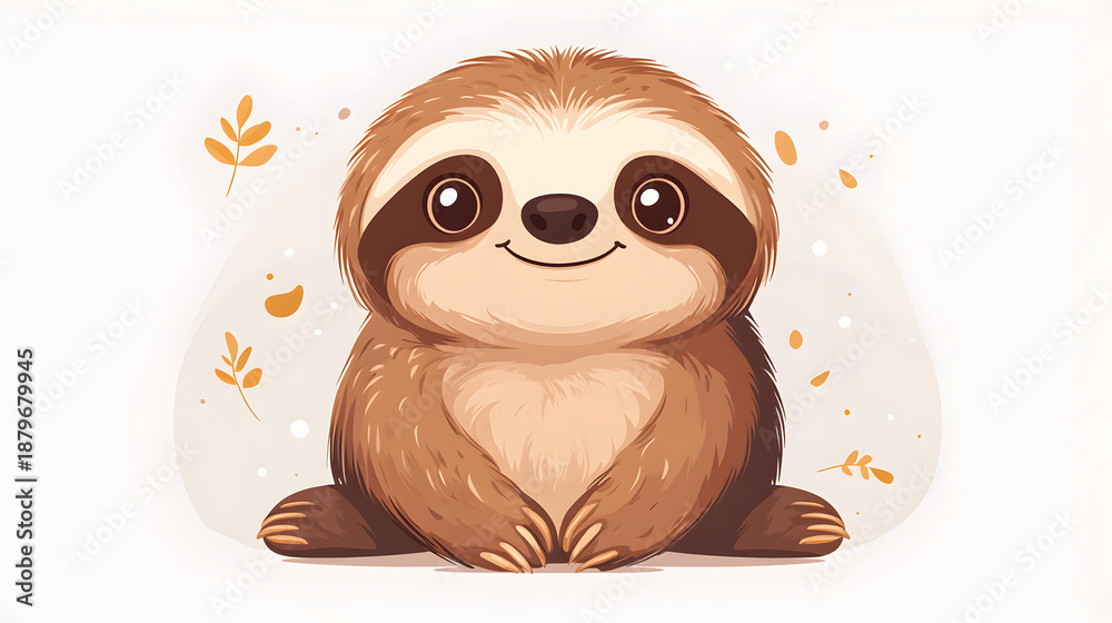 Obraz premium Cute cartoon baby sloth sitting smiling