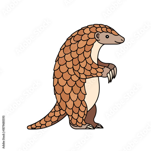 Brown Pangolin Standing Upright with Scales and Claws