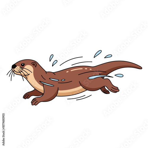 Brown Otter Swimming with Water Droplets Cartoon Style Animal