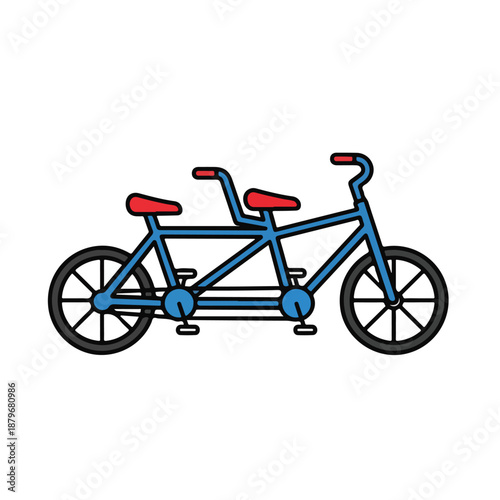 Tandem Bicycle Illustration with Blue Frame and Red Seats on White Background
