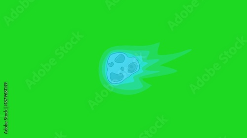 a meteor falling with a blue fire effect animation video with green screen