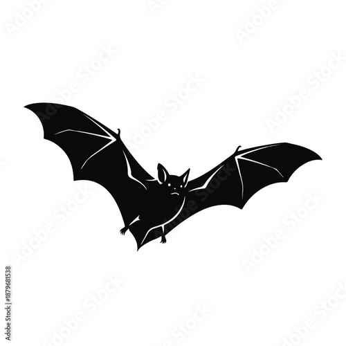 Black Silhouette of a Flying Bat with Spread Wings