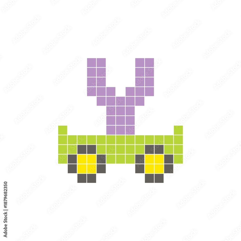Fototapeta premium A flat pixel design made of geometric square color blocks on a clean icon layout. Pixel art cart and letter Y