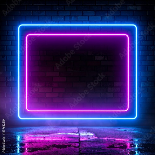 Neon Rectangle Frame with Vibrant Colors and Reflections.