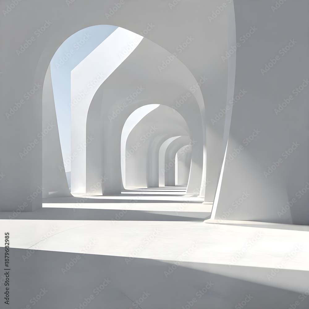Naklejka premium Abstract white architecture, futuristic interior space, minimal design, soft shadows, 3D illustration