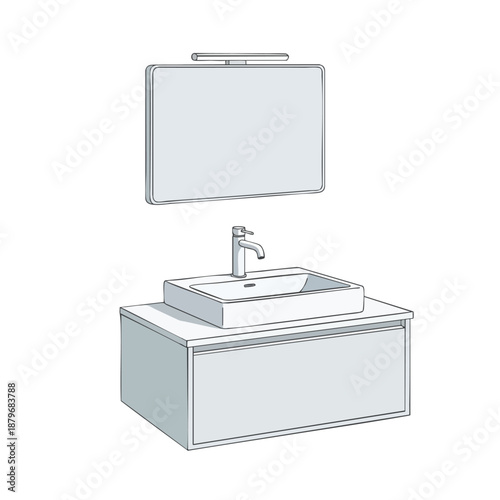 Modern Minimalist Bathroom Vanity with Sink and Mirror