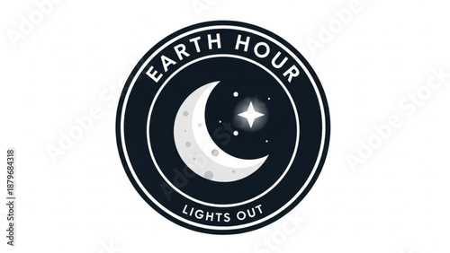Earth Hour Lights Out Logo with Moon and Stars