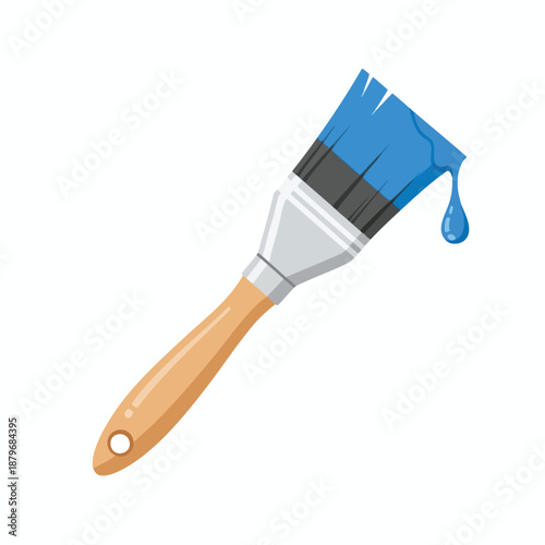 Paint Brush with Blue Paint Dripping