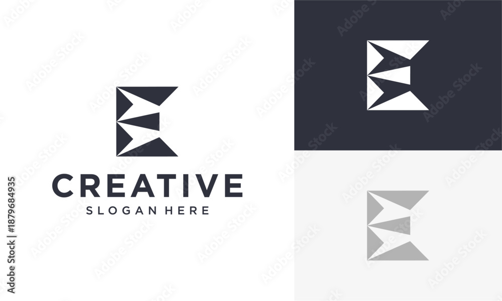 Naklejka premium Modern Creative Logo Design with Abstract Shapes and Text on Various Backgrounds