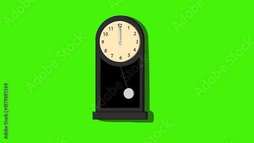 dinging wall clock animation video with green screen