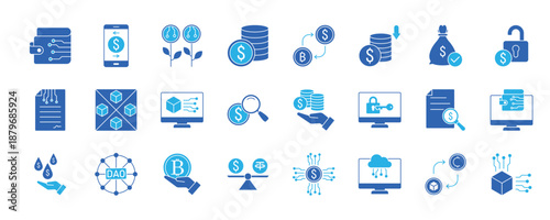 Decentralized Finance icon collection set. Containing design finance, currency, technology, digital, crypto and more.