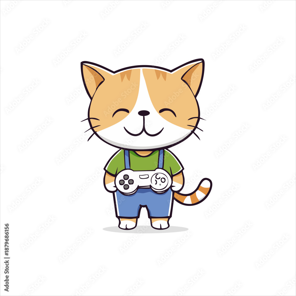 Obraz premium A cartoon cat holding a video game controller.