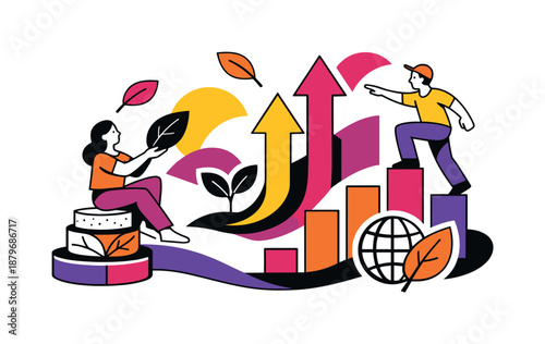 Image Generation. Inspirational green design. Abstract eco materials forming a harmonious composition, growth