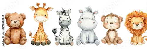 Obraz A collection of adorable watercolor animal illustrations, perfect for nursery decor or children's projects