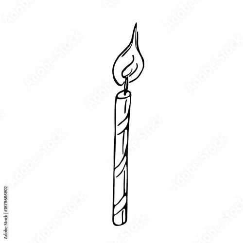 A burning festive candle. Vector illustration in sketch style for book design, coloring books, children's interiors, holiday cards, and fabric printing.