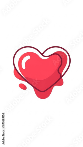 Red heart shape with glossy effect and splash in a minimal design  