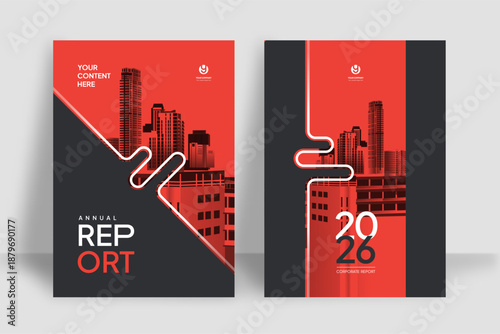 Business Report Cover Template – Red Geometric Layout (A4)