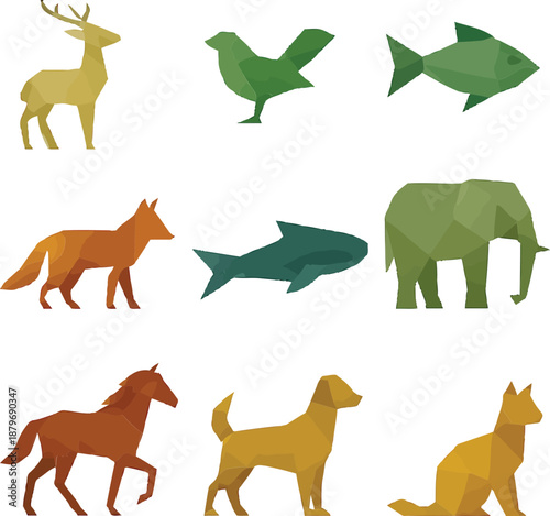 Assorted animal silhouettes in various poses and colors, featuring Copilot animals illustration