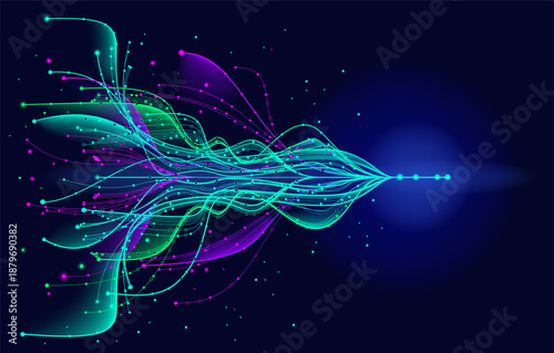 Illustration of abstract stream. Artificial intelligence. Big data, technology, AI, data transfer, data flow, large language model, generative AI	