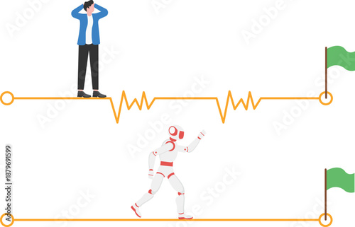 AI Robot Running on Success Path with Businessman